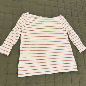 Women’s petite white and red striped tee, size SP, used